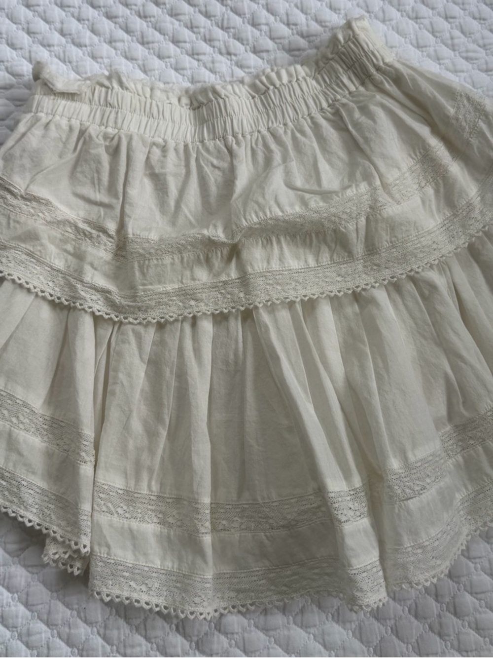 LoveShackFancy Cream Tiered Lace Midi Skirt